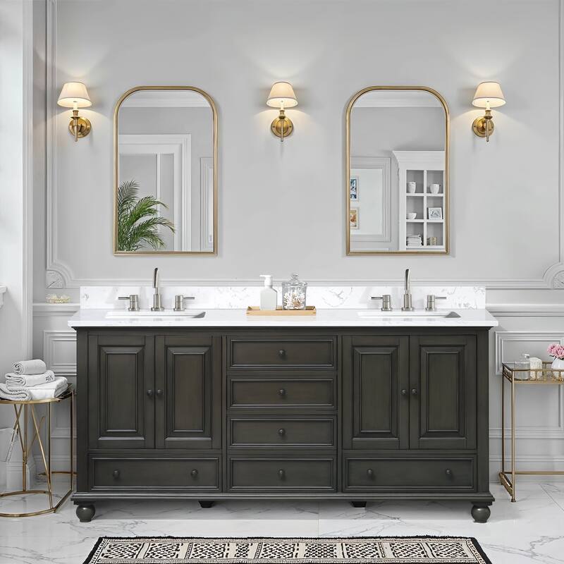 Thompson 72 in. Double Sink Bathroom Vanity with Engineered Stone Top - 73"W x 22"D x 35"H