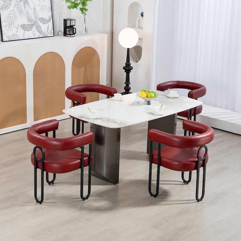 Red PU Accent Chair Dining Chair Barrel Side Chairs Armchair Set of 2