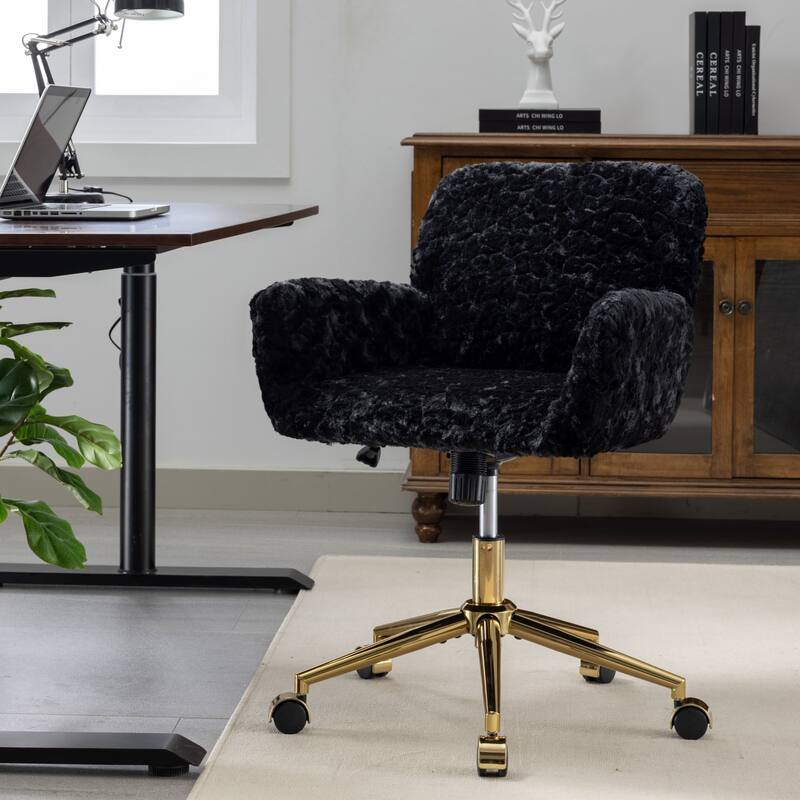 Office Chair with Golden Metal Base, Adjustable Swivel Desk Chair, Reclining Vanity Chair for Home Office or Bedroom