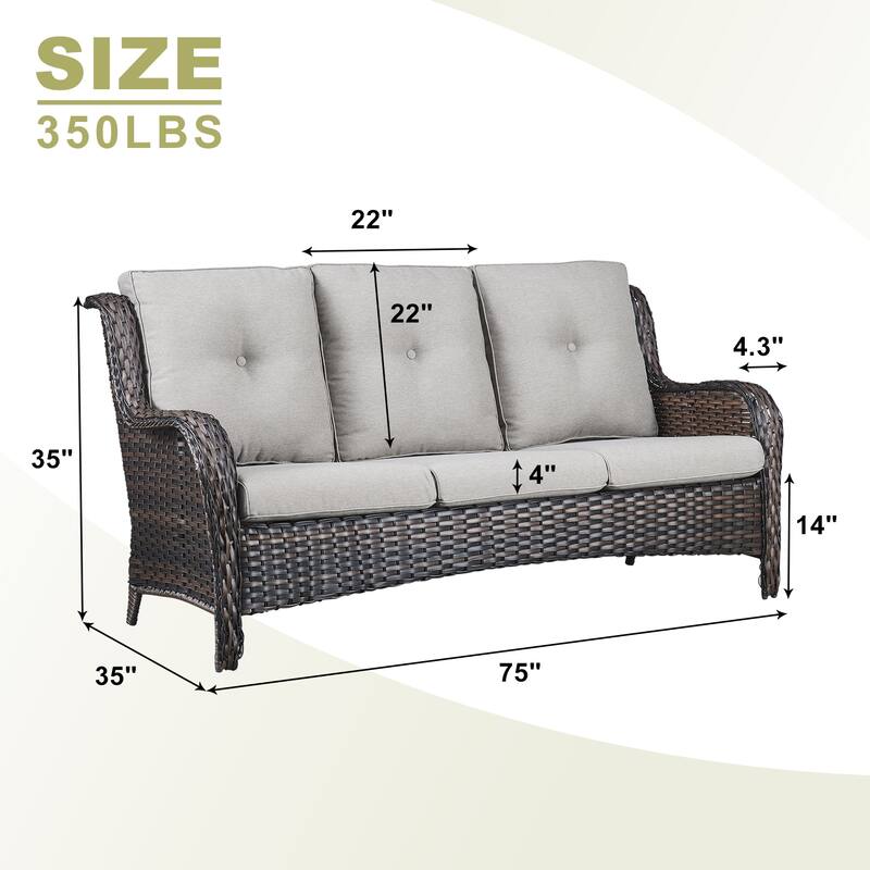 Pocassy 3-Seat Sofa Wicker Sofa PE Rattan