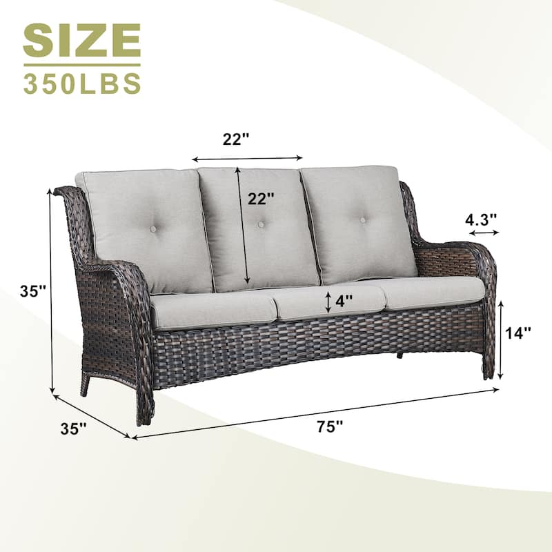 Pocassy Patio Outdoor 3-Seat Sofa with Cushion