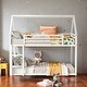 preview thumbnail 1 of 16, Twin over Twin House Shape Bunk Bed with Protective Fence, Metal Kids Bed Frame with Built-in Ladder, White White