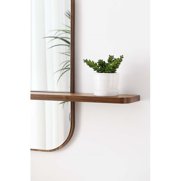 Hester Modern Walnut Wall Mirror with Shelf - Bed Bath & Beyond