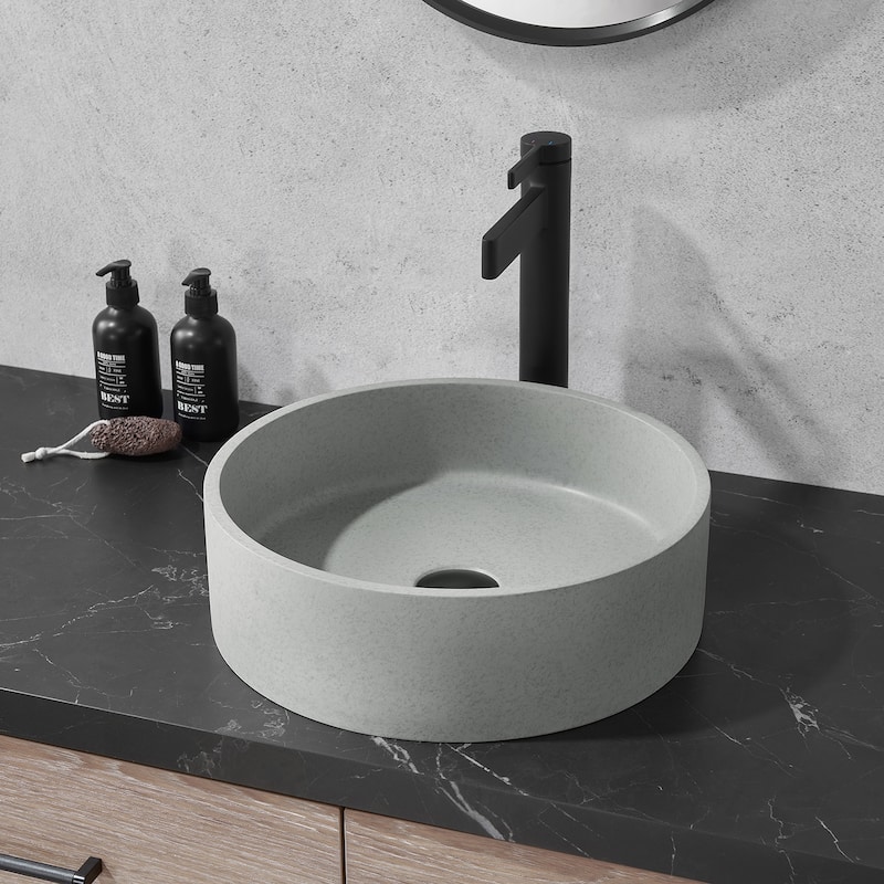 Vinnova Moguer Grey Concrete Circular Vessel Bathroom Sink - 15.4"L×15.4"W×4.7"H
