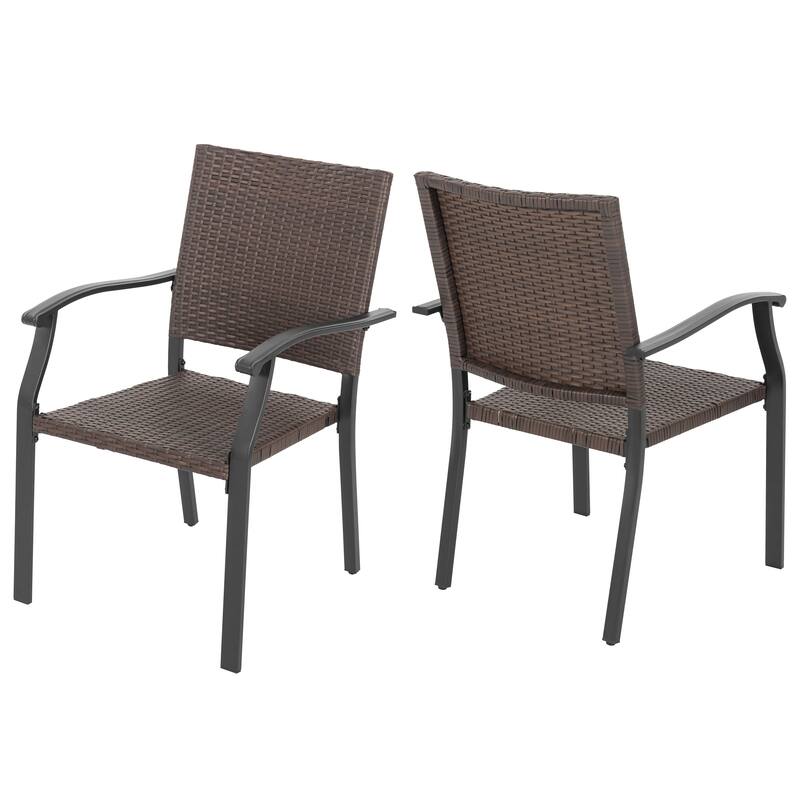 Outdoor Patio Iron Dining Chairs, All-Weather Wicker Material, Black