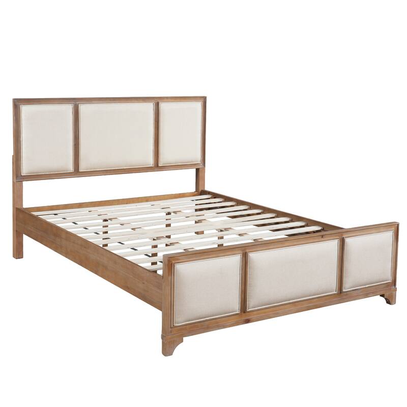 Christopher Knight Home - Hendrix Modern Farmhouse Upholstered Wood Platform Bed with Panel Headboard and Footboard