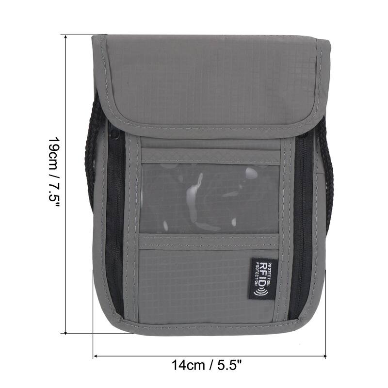Neck Wallet Travel Pouch, Passport Holder RFID Blocking, Black - Gray