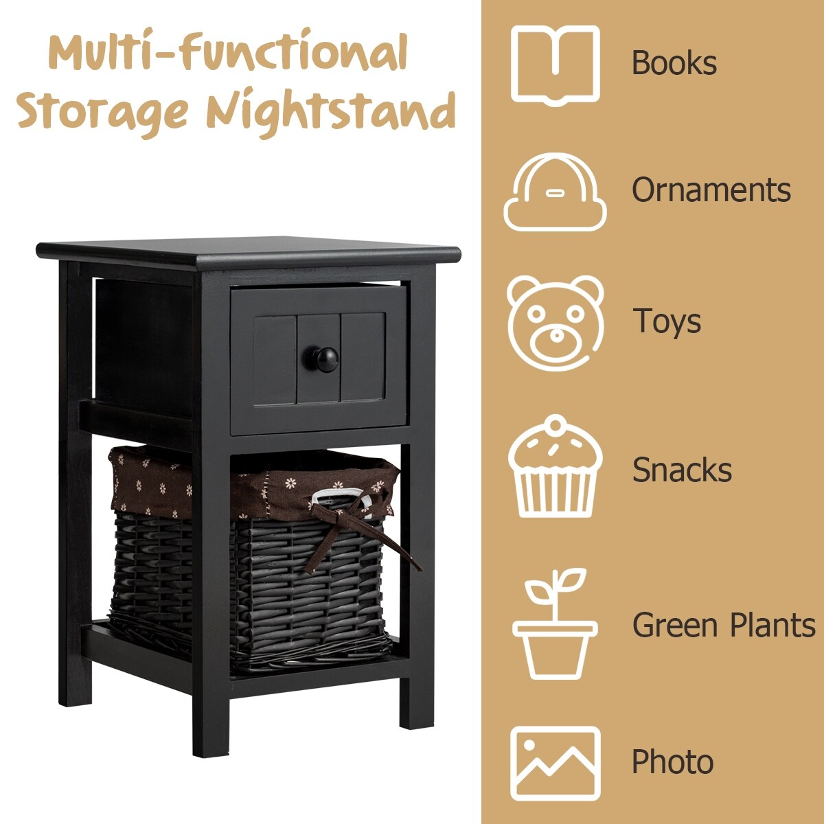 Shop Costway Set Of 2 Mini Nightstand 2 Layer 1 Drawer Bedside End Table On Sale Overstock 29180300
