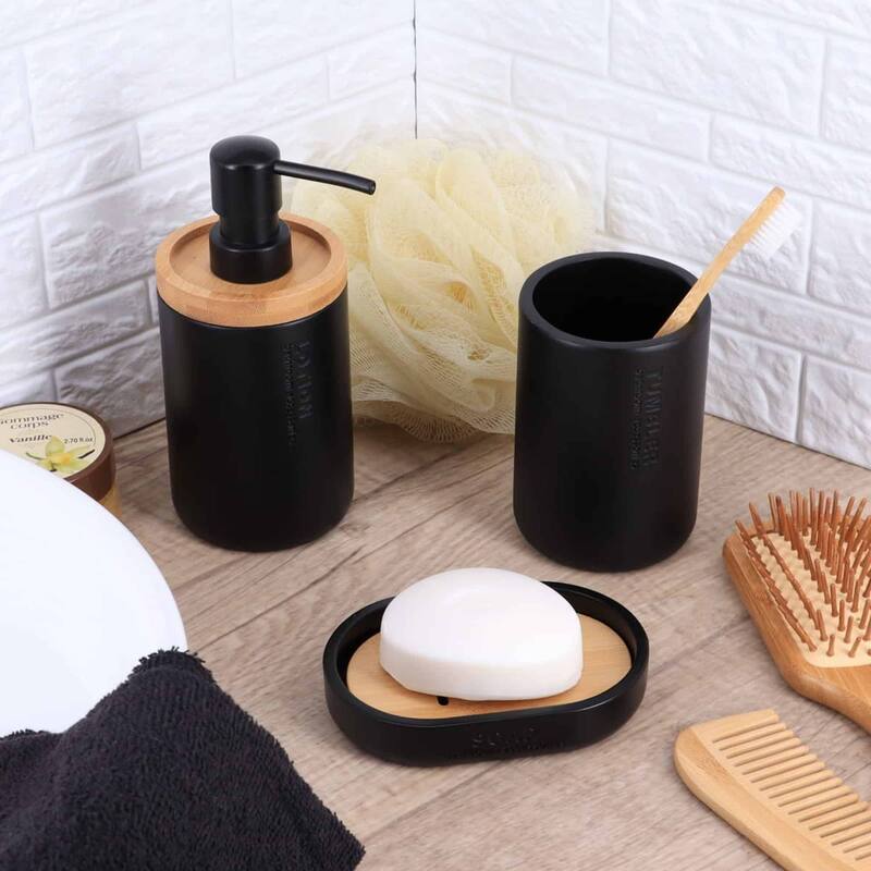 Bathroom Accessories with Natural Accents, Modern 6-piece Set