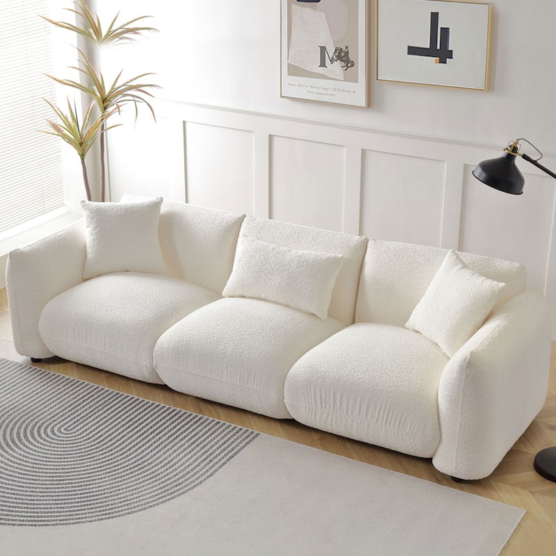 Upholstered Comfortable Soft Lamb Down White Sectional Sofa Couch with Ottoman