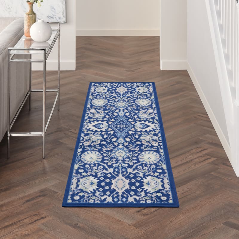 Nourison Whimsicle Modern Persian Floral Navy Ivory Area Rug - 2' x 8' Runner - Navy Multicolor - Runner/Rectangle