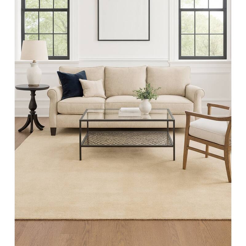 Sand Solid Speckled Wool Handmade Modern Minimal Area Rug - 9' x 12' - Sand