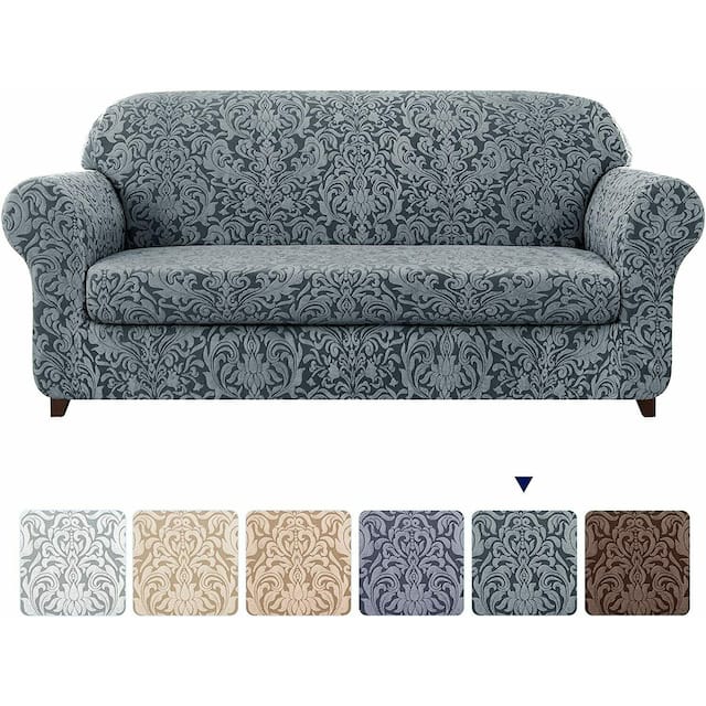 Subrtex 2-Piece Stretch Sofa Couch Cover Jacquard Damask Slipcover