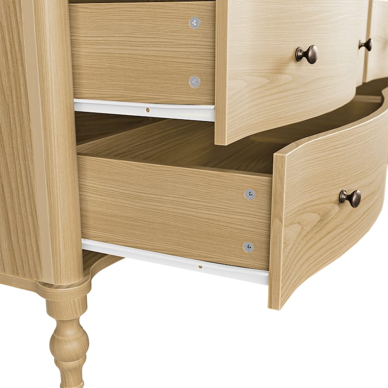 Elegant 8-Drawer Dresser with Solid Wood Legs, Vintage Curved Front Chest of Drawers for Bedroom Storage
