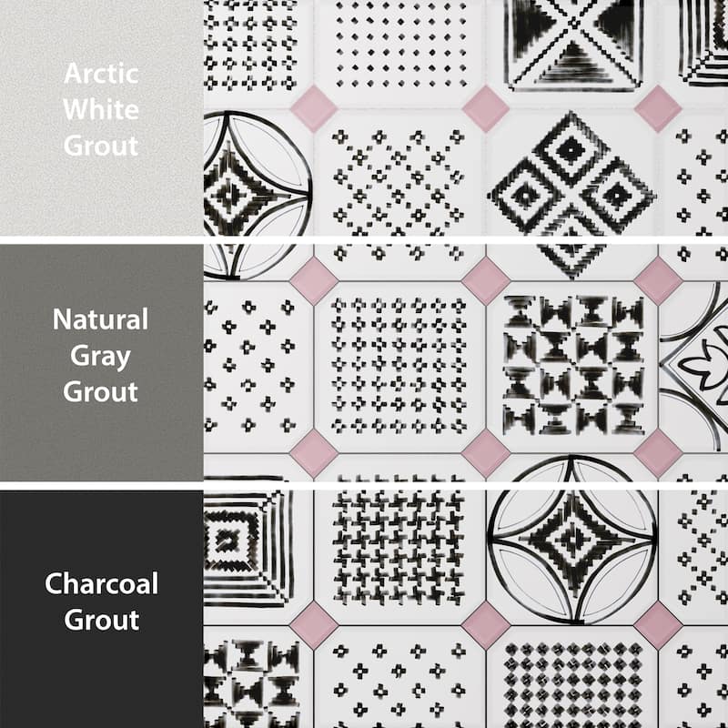Merola Tile Vaudeville Octagon Deco Sombra with Taco Pink 7-7/8" x 7-7/8" Porcelain Floor and Wall Tile
