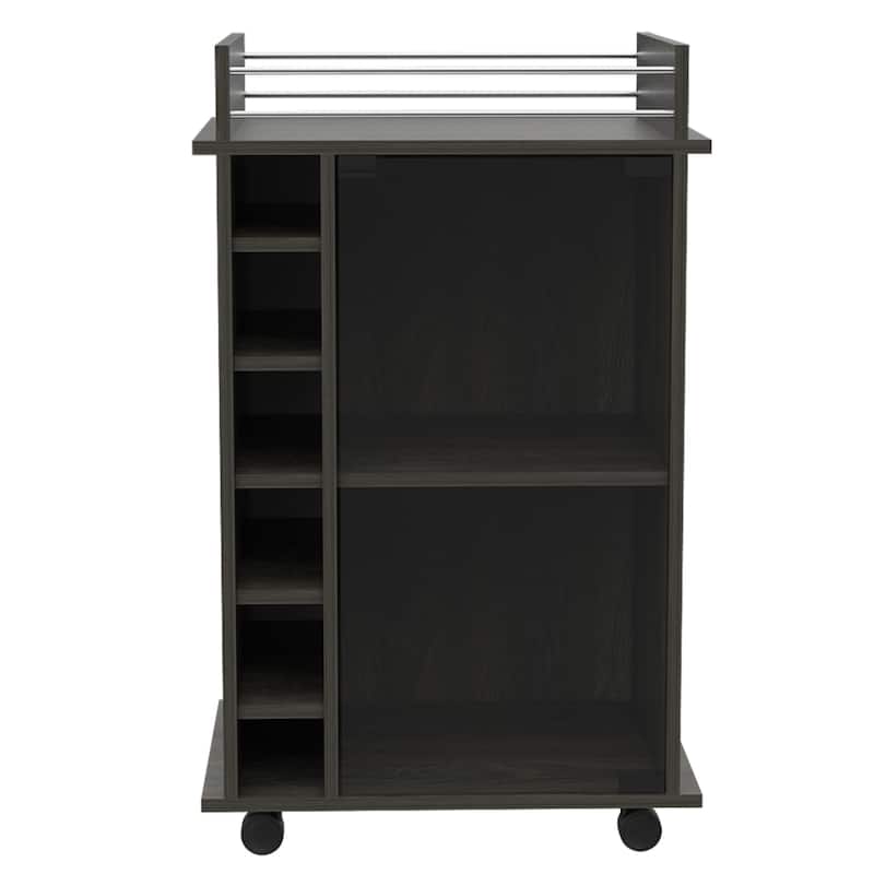 Rolling Bar Cart with Wine Rack and Storage Shelves for Home or Kitchen - 21.6 x 16.3” x 35” - Espresso