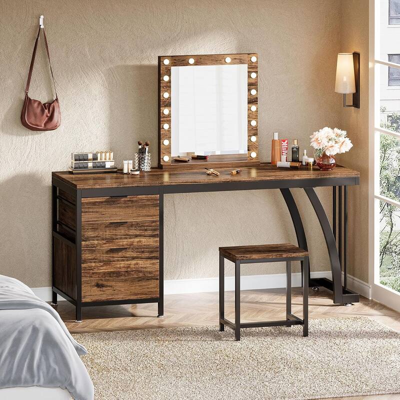 Vanity Desk 59" Dressing Table, Chic Makeup Desk with 3 Reversible Drawers for Bedroom, Home Room
