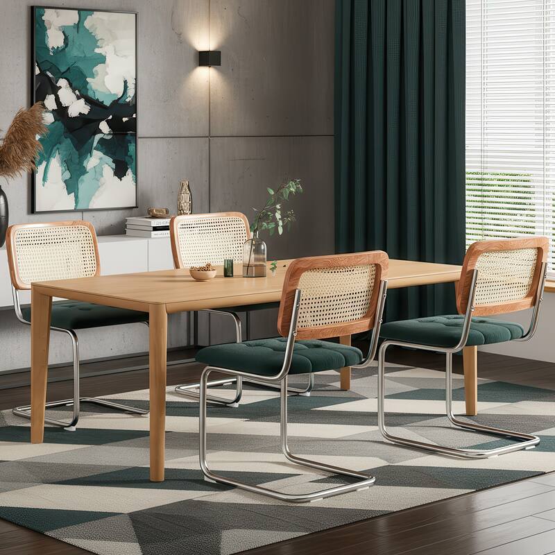 Dining Chairs Set of 2,Mid-Century Modern Chair Armless Mesh Backrest Cane Rattan Chairs for Home Dining Room