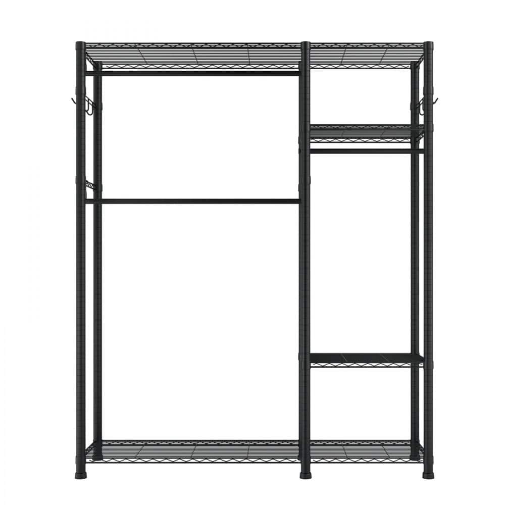 8 Hooks Heavy Duty Black Metal Clothes Rack with 6 Shelves and 3 Hanging Rods for Home Storage - 44.88 x 16.54 x 76.38 in