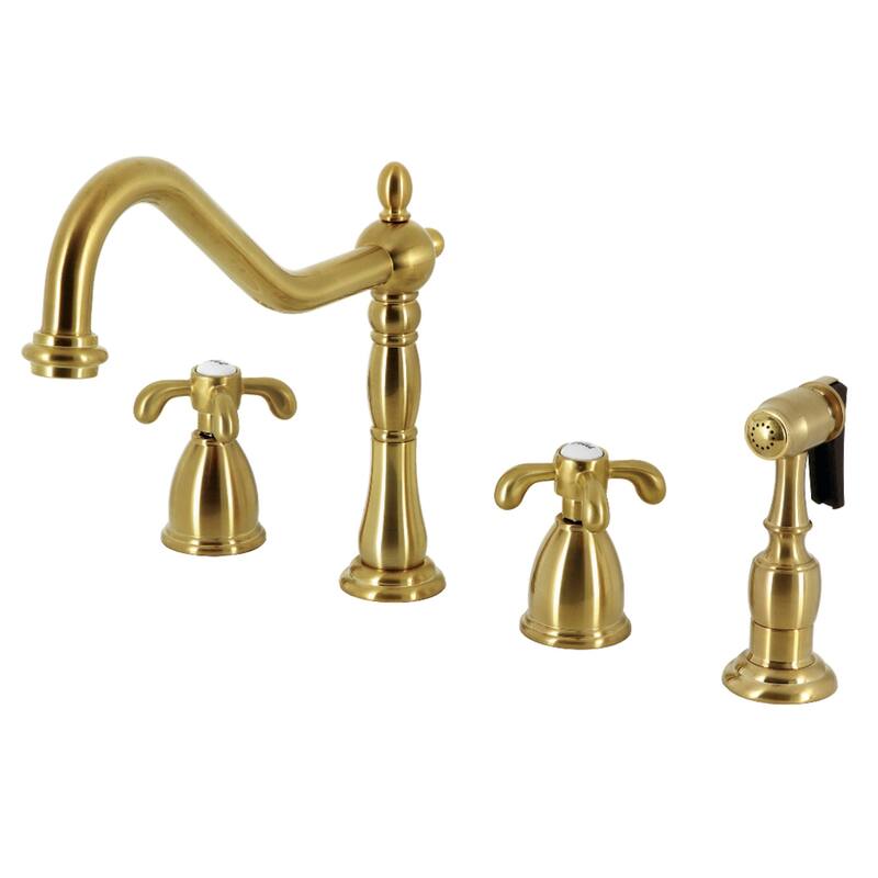 Kingston Brass French Country Widespread Kitchen Faucet with Brass Sprayer - Brushed Brass