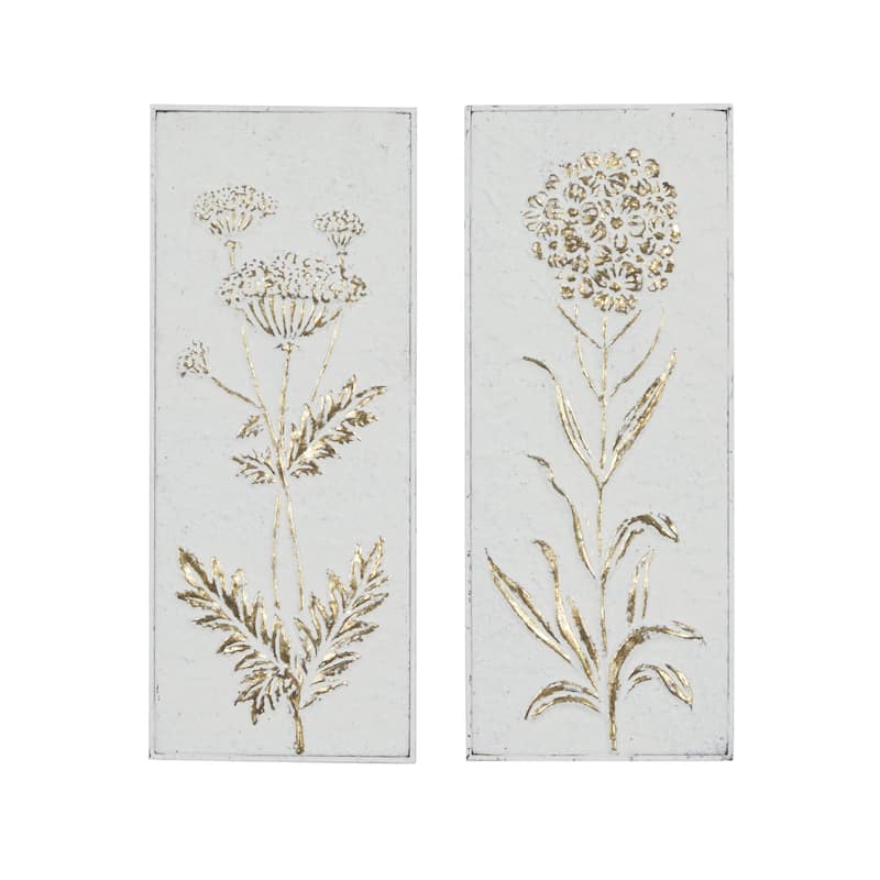 Metal Floral Relief Home Wall Decor with Gold Detailing - Set of 2 White - Roche River Decor - White