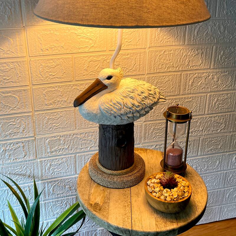 Coastal Pelican Table Lamp 23" Resin Nautical Beach Decor With Shade - 23 X 14 X 14 inches