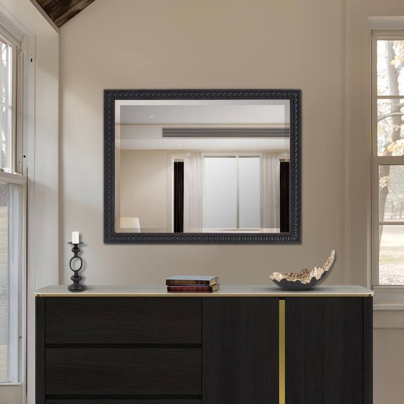 Beaded Vanity Mirror - Black - 34H x 28W x 4D