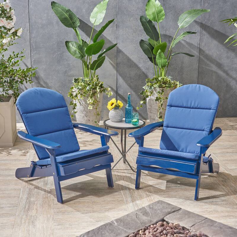 Malibu Outdoor Acacia Wood Folding Adirondack Chairs with Cushions (Set of 2) by Christopher Knight Home - Navy Blue