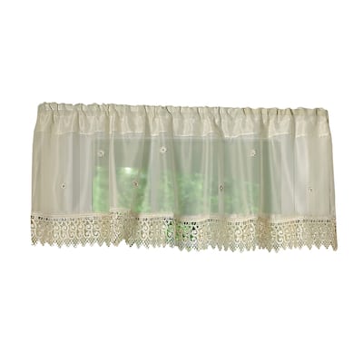 Violet Linen Daisy Design sheer, 60" x 15", Straight, Rod Pocket Curtain Valance