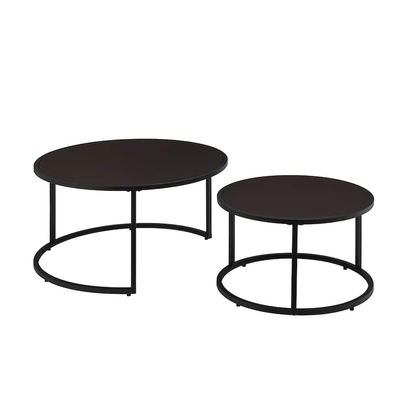 Dark Brown Nesting Table Round Coffee Table with Metal Base, Modern End Table Side Table Center Table - Dark Brown