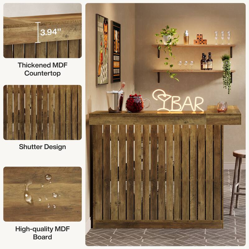 Home Bar Unit, Corner Liquor Bar Table with Storage Shelves & Wine Glass Holder, Pub Reception Accent Cabinet Desk