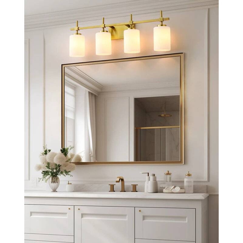 Jasper Gold Traditional Frosted Glass 4-Light Bathroom Vanity Light