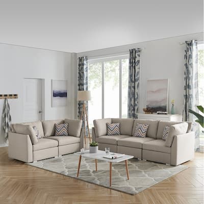 Amira Beige Fabric Sofa and Loveseat Living Room Set with Pillows