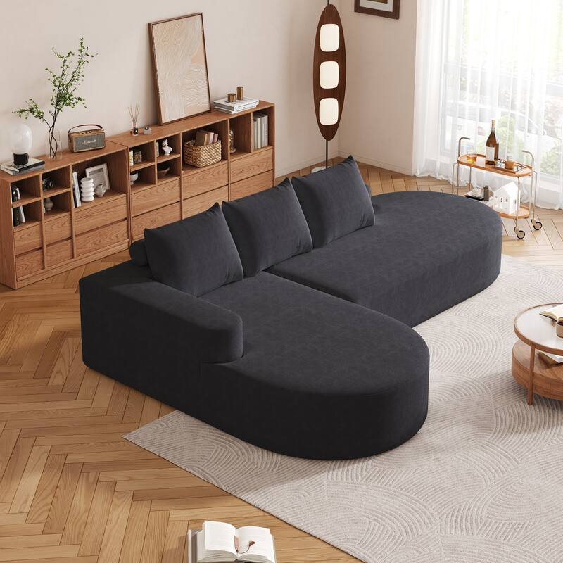 L Shaped Modular Curved Sectional Sofa, Chenille Upholstered 3 Seat Sofa, Corner Sofa with 3 Pillows for Living Room, Bedroom