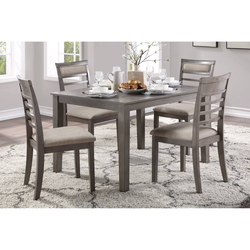 Dining Set Table and 4 Side Chairs Set Fabric Upholstery Wooden Kitchen Dining Set