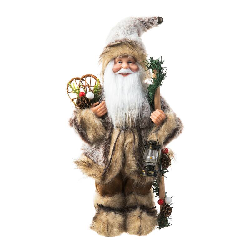 Glitzhome Christmas Imitative Fur Woodland Santa Figurine - Brown-12"H