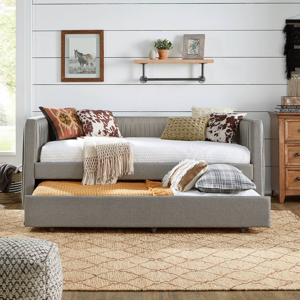 Adel Pleated Linen Daybed with Trundle by iNSPIRE Q Modern