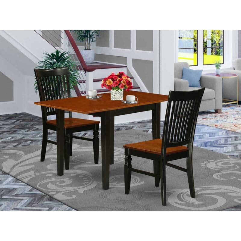 HomeStock 3-Pc Black and Cherry Finish Solid Wood Top Dining Table Set