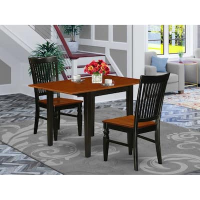 HomeStock 3-Pc Black and Cherry Finish Solid Wood Top Dining Table Set