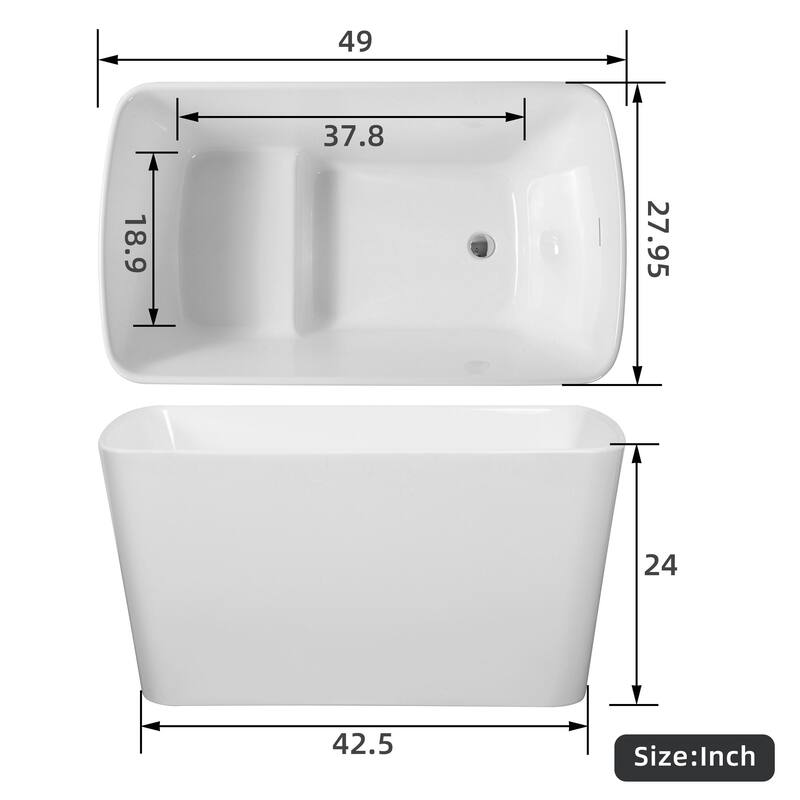 ABRUZZO Acrylic Freestanding Soaking Bathtub with Seat
