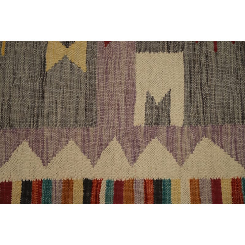Hand Woven Oriental 100% Wool Carpet Southwestern Tribal Greys & Charcoal Kilim Area Rug - 7' 10'' X 4' 10''