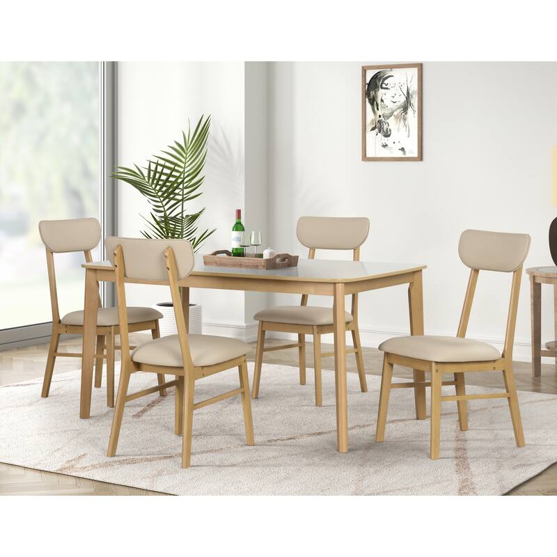 Modern Style 6-Piece Dining Set with Rectangular Table, 4 Open Back Dining Chairs and Bench