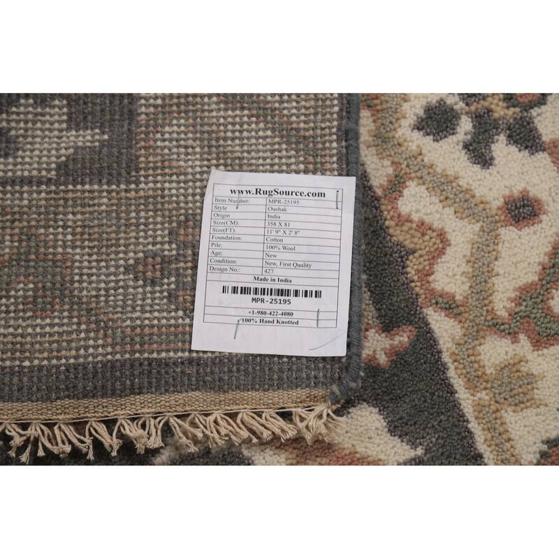 Gray Oushak Oriental Runner Rug Hand-Knotted Hallway Wool Carpet - 2'8"x 11'9"