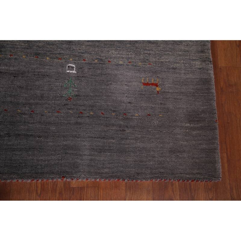 Gray Gabbeh Indian Area Rug Handmade Wool Carpet - 8'1"x 9'6"