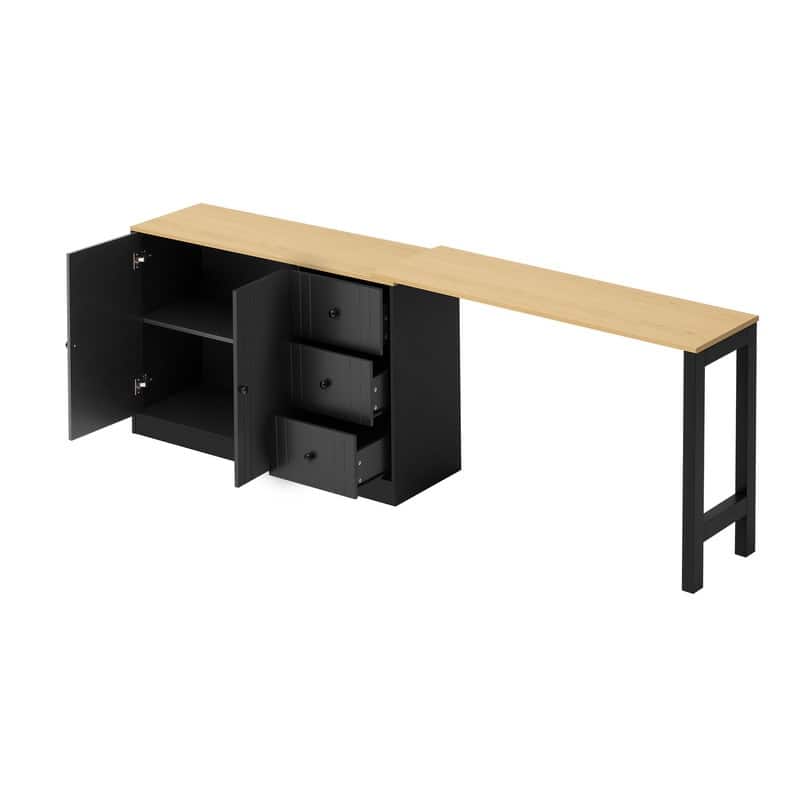 Multifunctional 89.7" Wooden Sideboard with Extendable Table and Storage for Living Room Organization