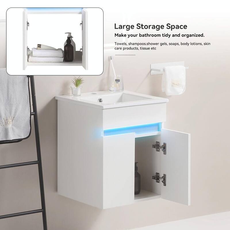 Sleek 16" Wall-Mounted Bathroom Vanity with Sink and Ample Storage