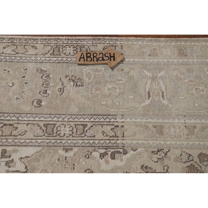 Distressed Tabriz Vintage Persian Rug Handmade Beige Wool Carpet - 8'1" x 11'4"