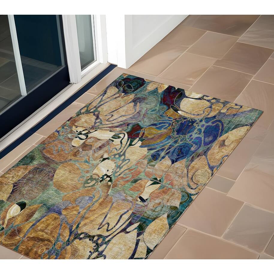 Alsiz Unique Abstract Weather Resistant Timeless Fusion Runner Outdoor Rug