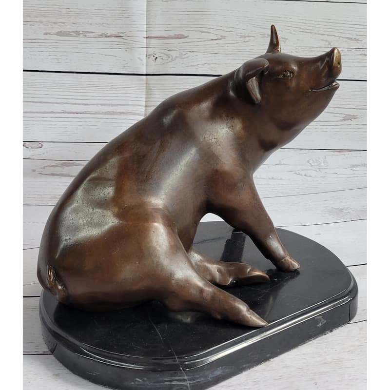 Bronze Metal Cute Pig Statue Sculpture Figure Figurine After Pj Mene 8.5 Inches X 10 Inches