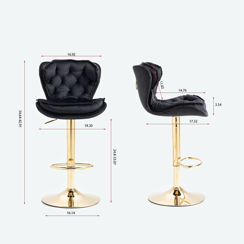 Set of 2 Bar Stools With Golden Base
